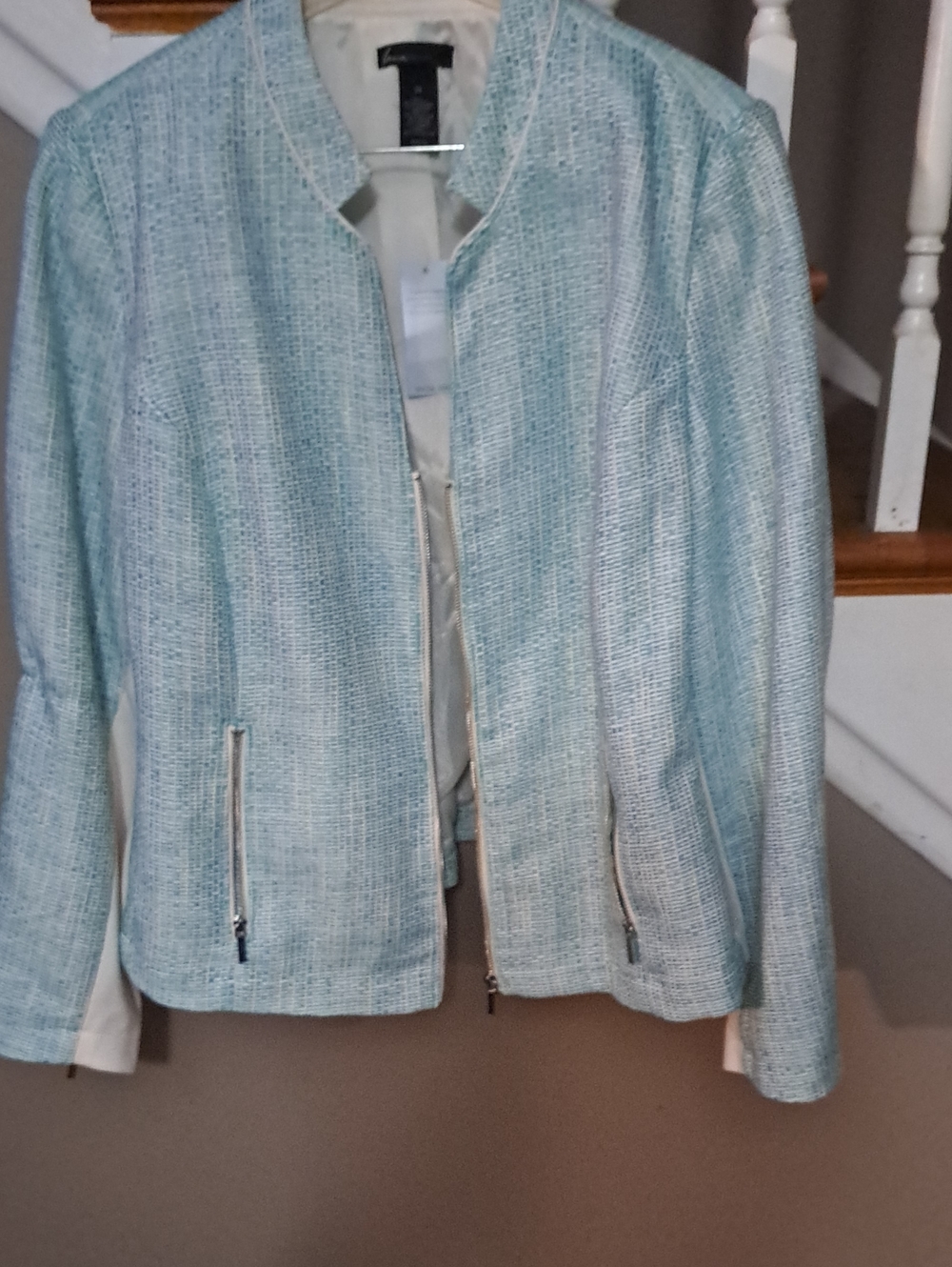 Lane Bryant Light Blue Tweed Zip-Front Jacket